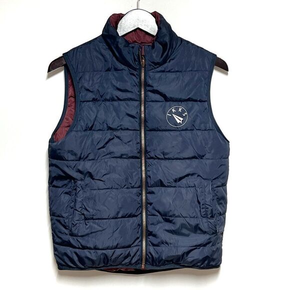 Ikks Reversible Puffer Quilted Vest Burgandy/Navy Boys 14 - Picture 2 of 9